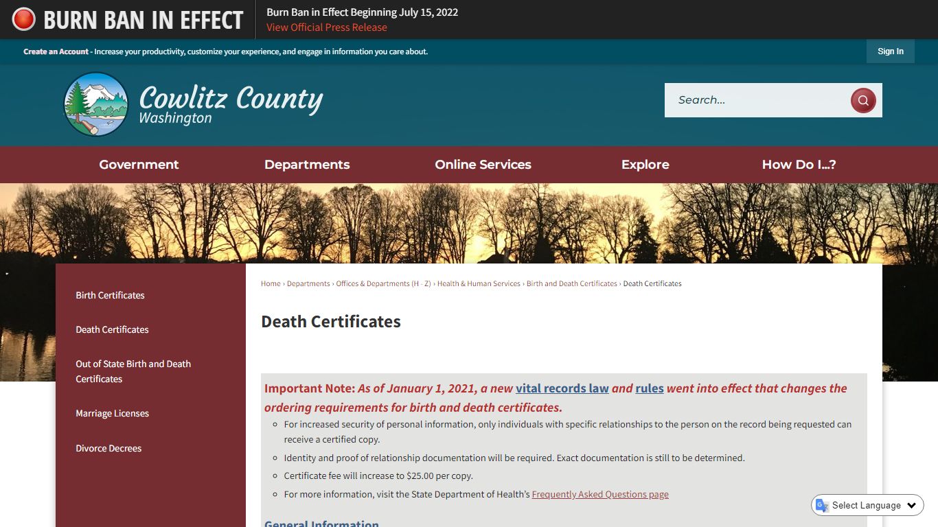 Death Certificates | Cowlitz County, WA - Official Website