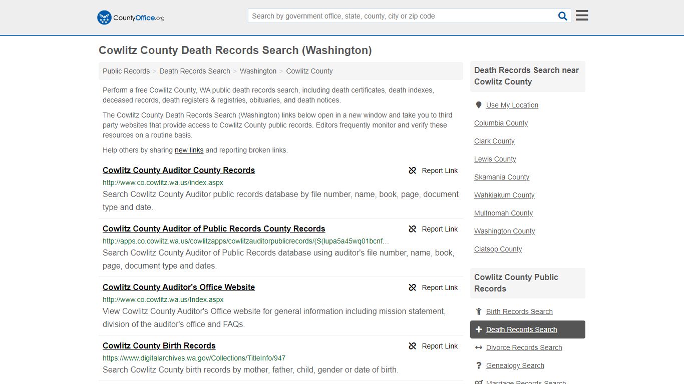 Death Records Search - Cowlitz County, WA (Death ...