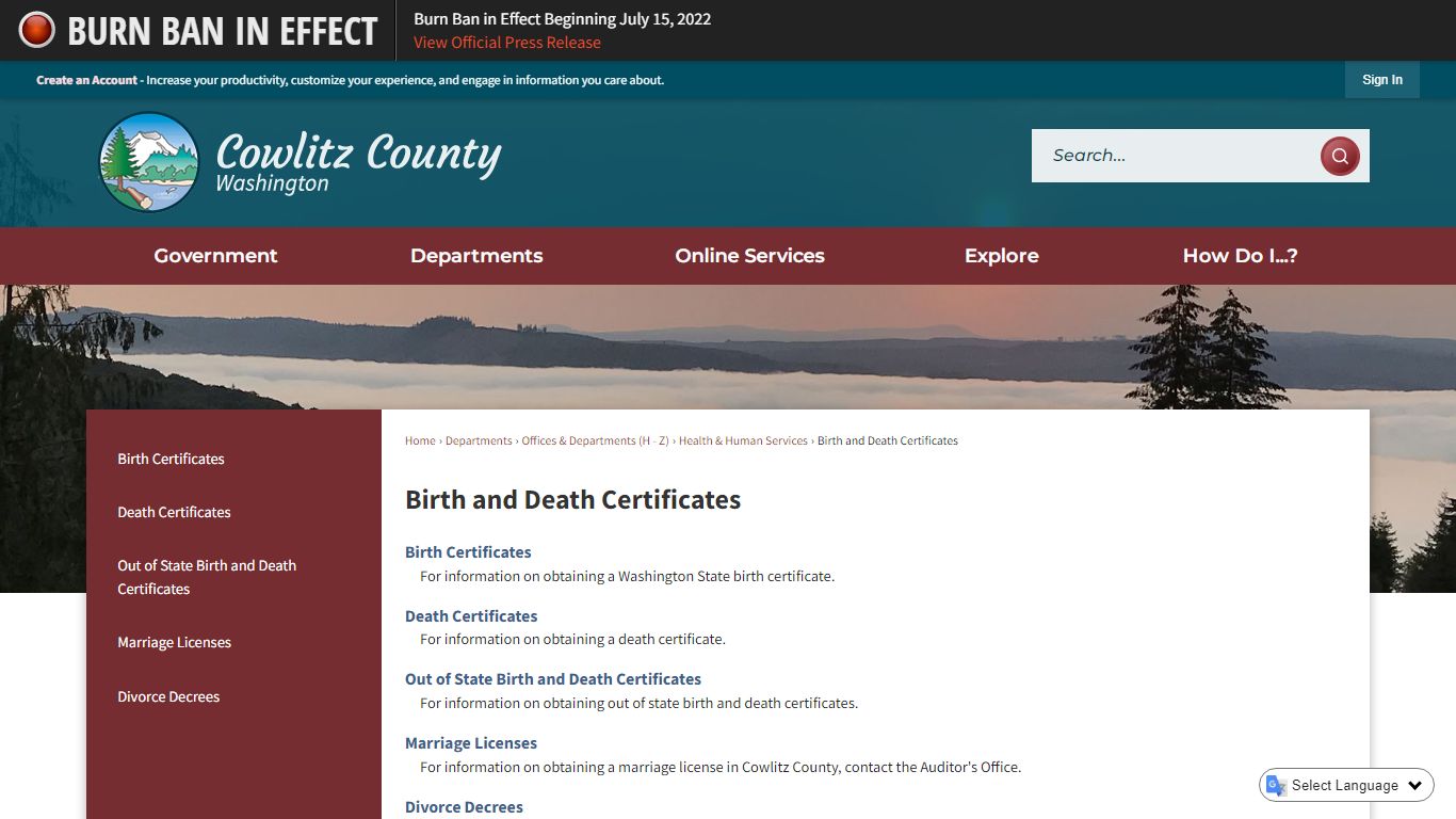 Birth and Death Certificates | Cowlitz County, WA ...