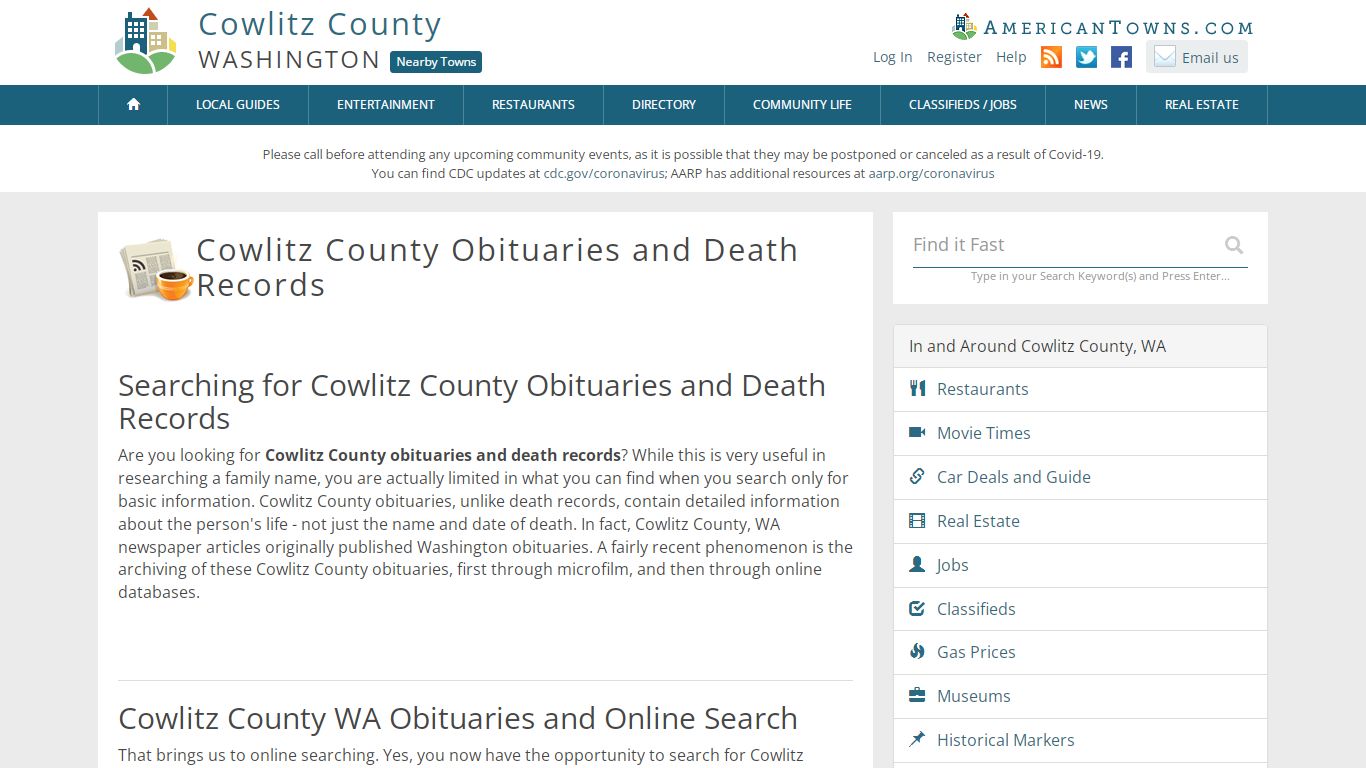 Obituaries Cowlitz County WA - Cowlitz County Death Records